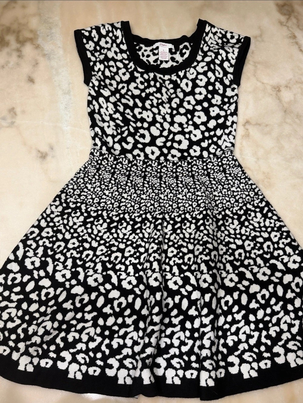 Candie's Leopard Print Knit Fit & Flare Sweater Dress Midi Dress Black & White